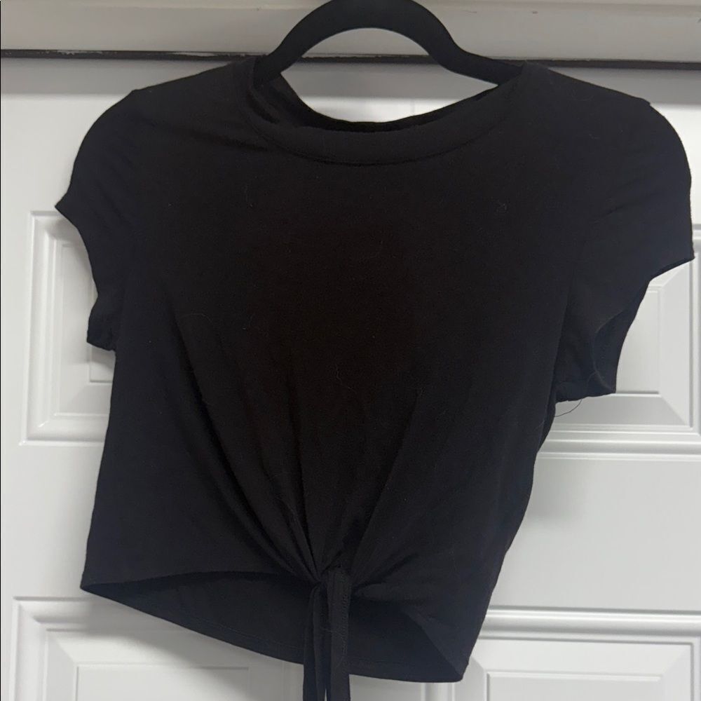 bebe Black Tie-Front Crop Top LIKE NEW Super Soft - Size XS
